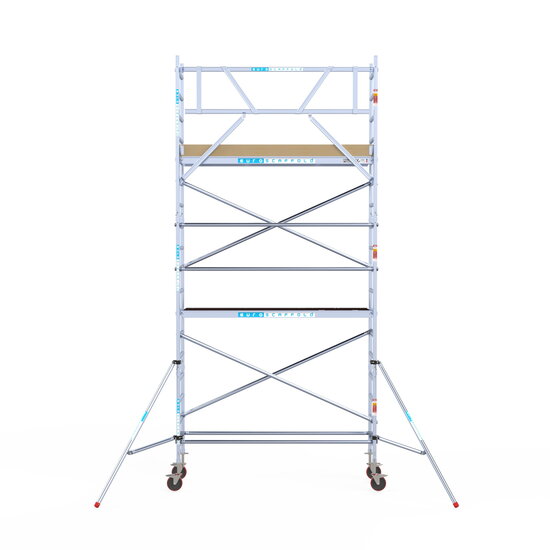 Euroscaffold Rolsteiger Euroscaffold Basic 75x250 6,2m werkhoogte carbon vloer tegen de gevel