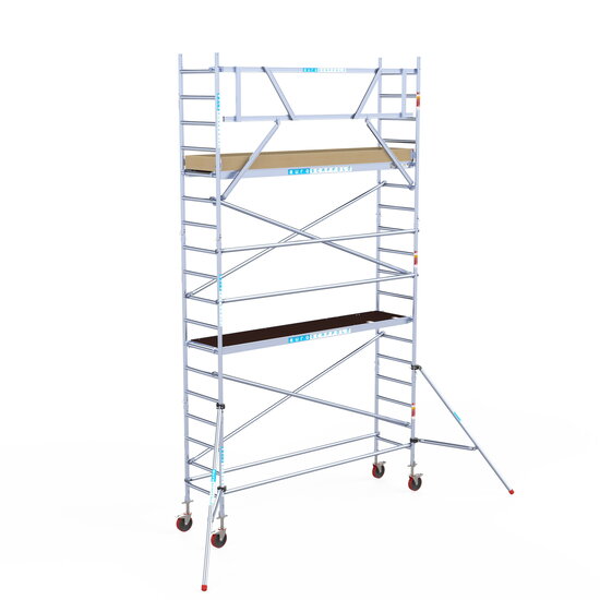 Euroscaffold Rolsteiger Euroscaffold Basic 75x305 6,2m werkhoogte carbon vloer tegen de gevel
