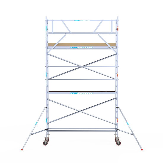 Euroscaffold Rolsteiger Euroscaffold Basic 75x305 6,2m werkhoogte carbon vloer tegen de gevel