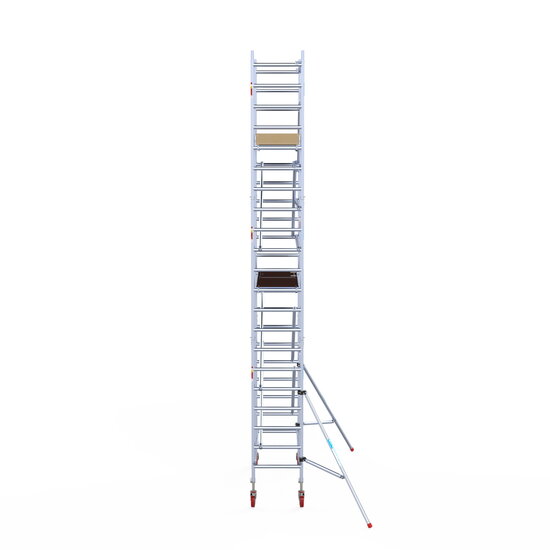 Euroscaffold Rolsteiger Euroscaffold Basic 75x190 7,2m werkhoogte carbon vloer tegen de gevel