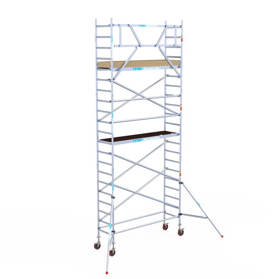 Euroscaffold Rolsteiger Euroscaffold Basic 75x250 7,2m werkhoogte carbon vloer tegen de gevel