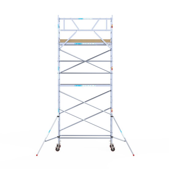 Euroscaffold Rolsteiger Euroscaffold Basic 75x250 7,2m werkhoogte carbon vloer tegen de gevel