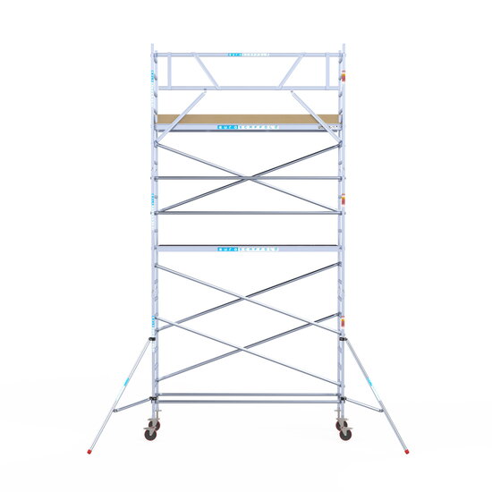 Euroscaffold Rolsteiger Euroscaffold Basic 75x305 7,2m werkhoogte carbon vloer tegen de gevel