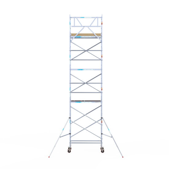Euroscaffold Rolsteiger Euroscaffold Basic 75x190 9,2m werkhoogte carbon vloer tegen de gevel