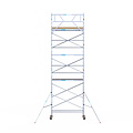 Euroscaffold Rolsteiger Euroscaffold Basic 75x250 9,2m werkhoogte carbon vloer tegen de gevel