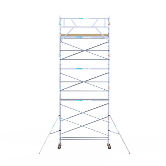 Euroscaffold Rolsteiger Euroscaffold Basic 75x305 9,2m werkhoogte carbon vloer tegen de gevel