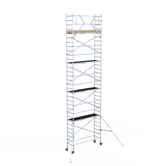Euroscaffold Rolsteiger Euroscaffold Basic 75x250 10,2m werkhoogte carbon vloer tegen de gevel