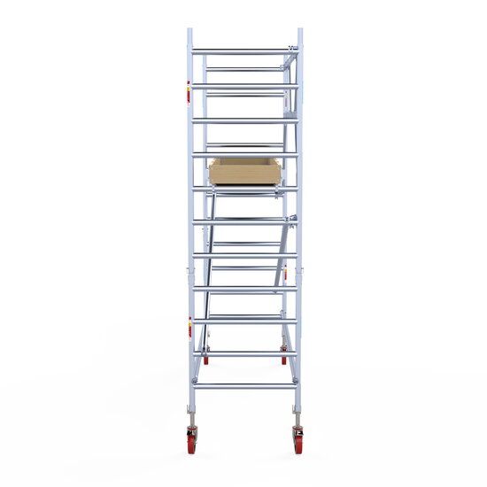 Euroscaffold Rolsteiger Euroscaffold Basic 90x305 4,2m werkhoogte carbon vloer tegen de gevel