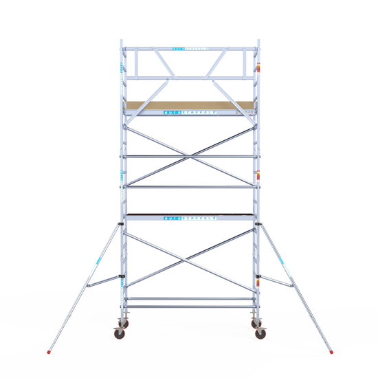 Euroscaffold Rolsteiger Euroscaffold Basic 90x250 6,2m werkhoogte carbon vloer tegen de gevel