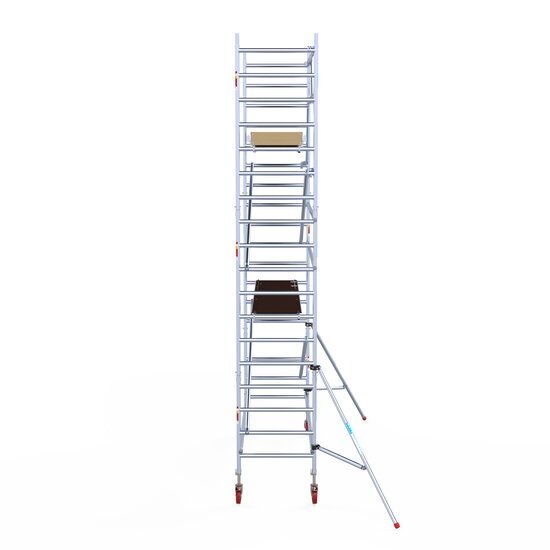 Euroscaffold Rolsteiger Euroscaffold Basic 90x305 6,2m werkhoogte carbon vloer tegen de gevel