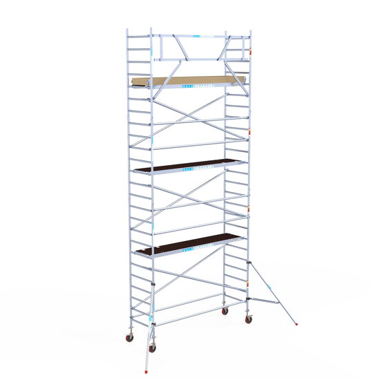 Euroscaffold Rolsteiger Euroscaffold Basic 90x305 8,2m werkhoogte carbon vloer tegen de gevel