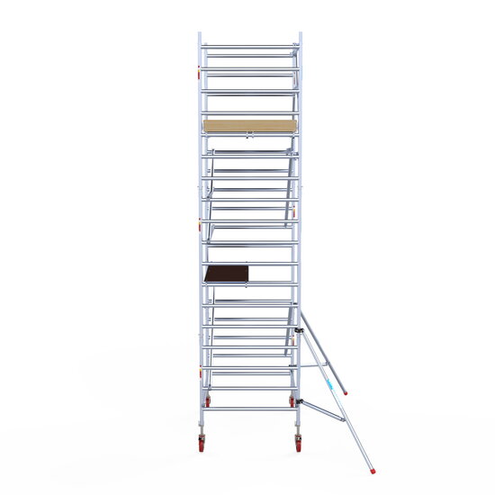Euroscaffold Rolsteiger Euroscaffold Basic 135x190 6,2m werkhoogte carbon vloer tegen de gevel