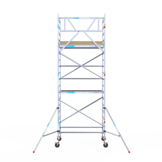 Euroscaffold Rolsteiger Euroscaffold Basic 135x190 6,2m werkhoogte carbon vloer tegen de gevel