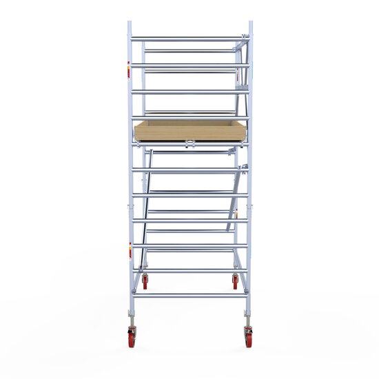 Euroscaffold Rolsteiger Euroscaffold Basic 135x250 4,2m werkhoogte carbon vloer tegen de gevel