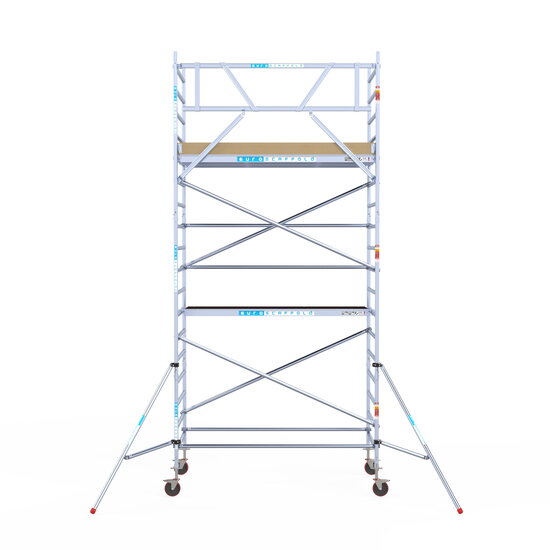 Euroscaffold Rolsteiger Euroscaffold Basic 135x250 6,2m werkhoogte carbon vloer tegen de gevel