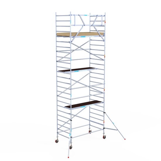 Euroscaffold Rolsteiger Euroscaffold Basic 135x250 8,2m werkhoogte carbon vloer tegen de gevel
