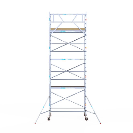Euroscaffold Rolsteiger Euroscaffold Basic 135x250 8,2m werkhoogte carbon vloer tegen de gevel