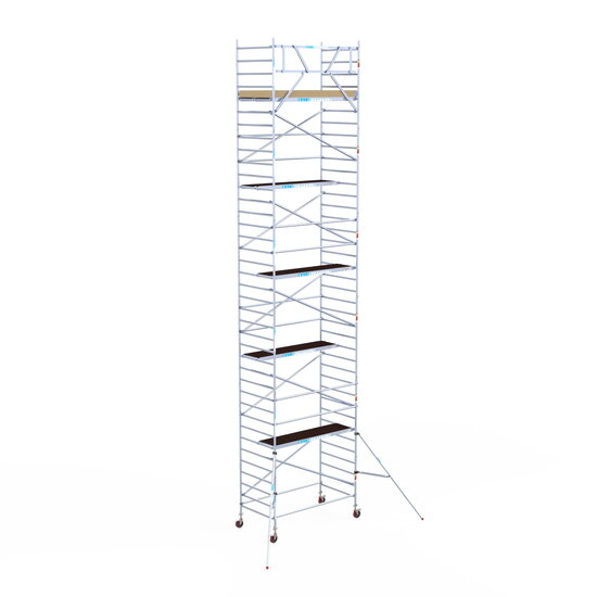 Euroscaffold Rolsteiger Euroscaffold Basic 135x250 12,2m werkhoogte carbon vloer tegen de gevel
