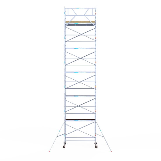 Euroscaffold Rolsteiger Euroscaffold Basic 135x250 12,2m werkhoogte carbon vloer tegen de gevel