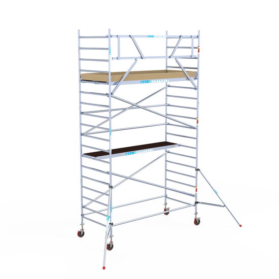 Euroscaffold Rolsteiger Euroscaffold Basic 135x305 6,2m werkhoogte carbon vloer tegen de gevel