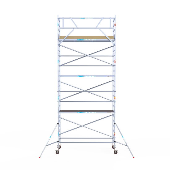 Euroscaffold Rolsteiger Euroscaffold Basic 135x305 8,2m werkhoogte carbon vloer tegen de gevel