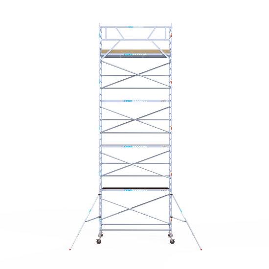 Euroscaffold Rolsteiger Euroscaffold Basic 135x305 10,2m werkhoogte carbon vloer tegen de gevel