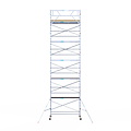 Euroscaffold Rolsteiger Euroscaffold Basic 135x305 12,2m werkhoogte carbon vloer tegen de gevel