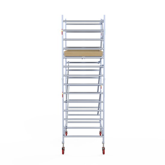 Euroscaffold Rolsteiger Euroscaffold Basic 135x190 5,2m werkhoogte carbon vloer tegen de gevel