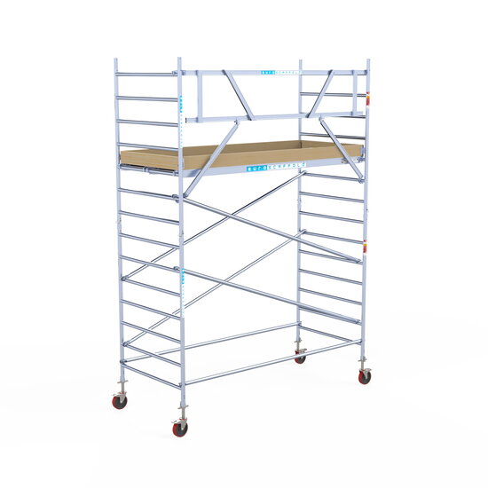 Euroscaffold Rolsteiger Euroscaffold Basic 135x305 5,2m werkhoogte carbon vloer tegen de gevel