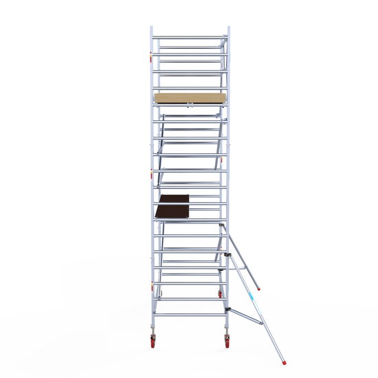 Euroscaffold Rolsteiger Euroscaffold Basic 135x305 5,2m werkhoogte carbon vloer tegen de gevel