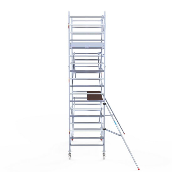 Euroscaffold Rolsteiger Euroscaffold Original 135x250 6,2m werkhoogte carbon vloer tegen de gevel