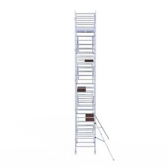 Euroscaffold Rolsteiger Euroscaffold Original 135x250 10,2m werkhoogte carbon vloer tegen de gevel