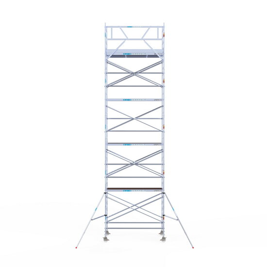 Euroscaffold Rolsteiger Euroscaffold Original 135x250 10,2m werkhoogte carbon vloer tegen de gevel