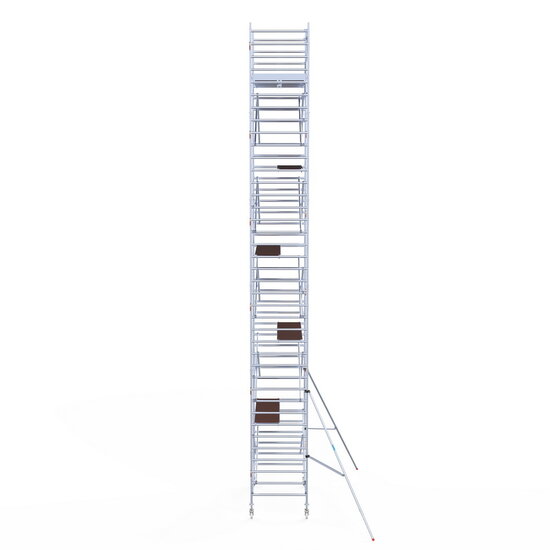 Euroscaffold Rolsteiger Euroscaffold Original 135x250 12,2m werkhoogte carbon vloer tegen de gevel