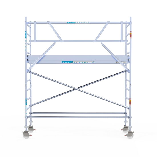 Euroscaffold Rolsteiger Euroscaffold Original 90x305 4,2m werkhoogte carbon vloer tegen de gevel