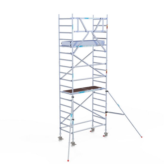 Euroscaffold Rolsteiger Euroscaffold Original 90x190 6,2m werkhoogte carbon vloer tegen de gevel