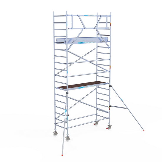 Euroscaffold Rolsteiger Euroscaffold Original 90x250 6,2m werkhoogte carbon vloer tegen de gevel