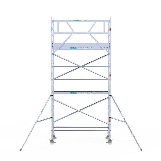 Euroscaffold Rolsteiger Euroscaffold Original 90x250 6,2m werkhoogte carbon vloer tegen de gevel