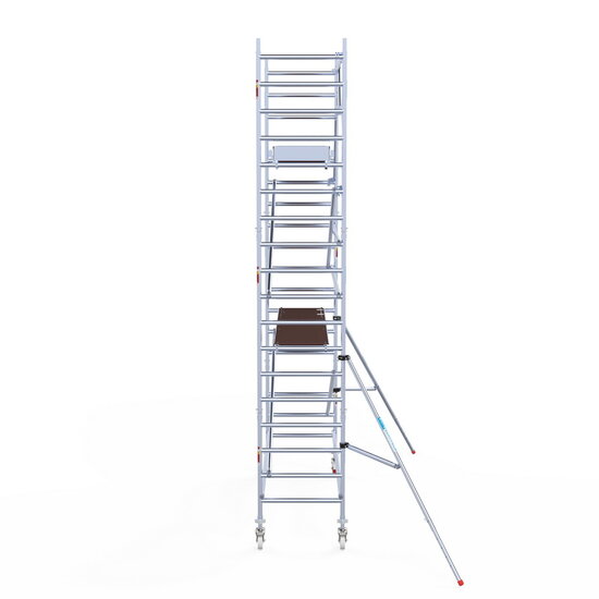 Euroscaffold Rolsteiger Euroscaffold Original 90x305 6,2m werkhoogte carbon vloer tegen de gevel