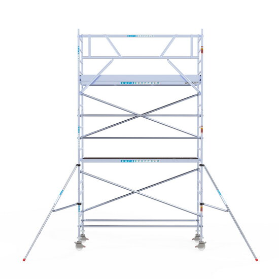 Euroscaffold Rolsteiger Euroscaffold Original 90x305 6,2m werkhoogte carbon vloer tegen de gevel