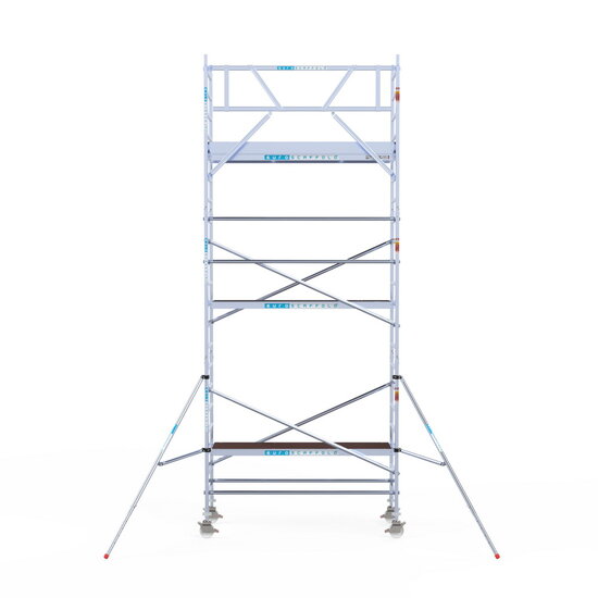 Euroscaffold Rolsteiger Euroscaffold Original 90x250 7,2m werkhoogte carbon vloer tegen de gevel