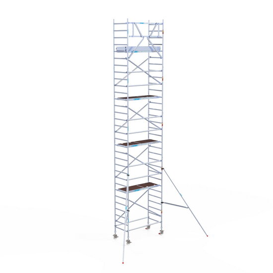 Euroscaffold Rolsteiger Euroscaffold Original 90x190 10,2m werkhoogte carbon vloer tegen de gevel