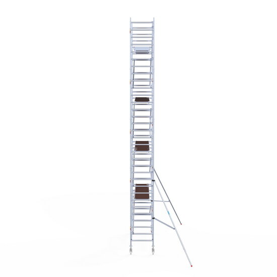 Euroscaffold Rolsteiger Euroscaffold Original 90x305 10,2m werkhoogte carbon vloer tegen de gevel