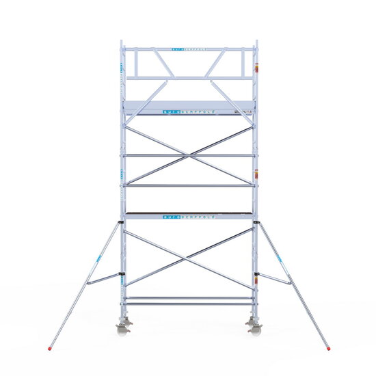 Euroscaffold Rolsteiger Euroscaffold Original 75x250 6,2m werkhoogte carbon vloer tegen de gevel