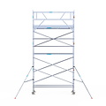 Euroscaffold Rolsteiger Euroscaffold Original 75x305 7,2m werkhoogte carbon vloer tegen de gevel