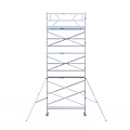 Euroscaffold Rolsteiger Euroscaffold Original 75x305 9,2m werkhoogte carbon vloer tegen de gevel