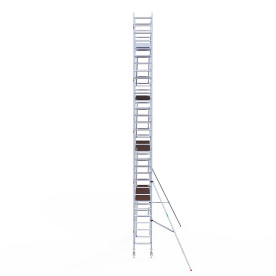 Euroscaffold Rolsteiger Euroscaffold Original 75x305 10,2m werkhoogte carbon vloer tegen de gevel