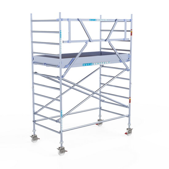 Euroscaffold Rolsteiger Euroscaffold Original 135x250 4,2m werkhoogte carbon vloer tegen de gevel