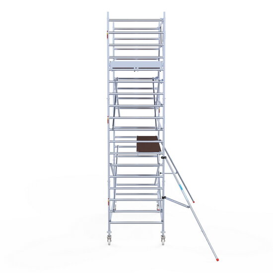 Euroscaffold Rolsteiger Euroscaffold Original 135x305 6,2m werkhoogte carbon vloer tegen de gevel