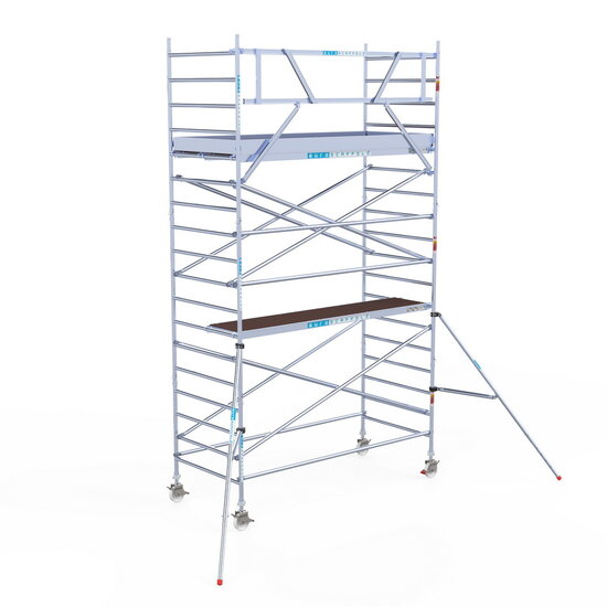 Euroscaffold Rolsteiger Euroscaffold Original 135x305 6,2m werkhoogte carbon vloer tegen de gevel